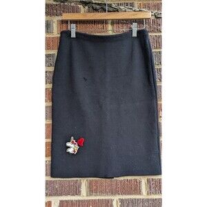 Prada Vintage Y2K Dark Blue Knit Skirt-Custom Unicorn/Heart Patch-Sz 44/US 8